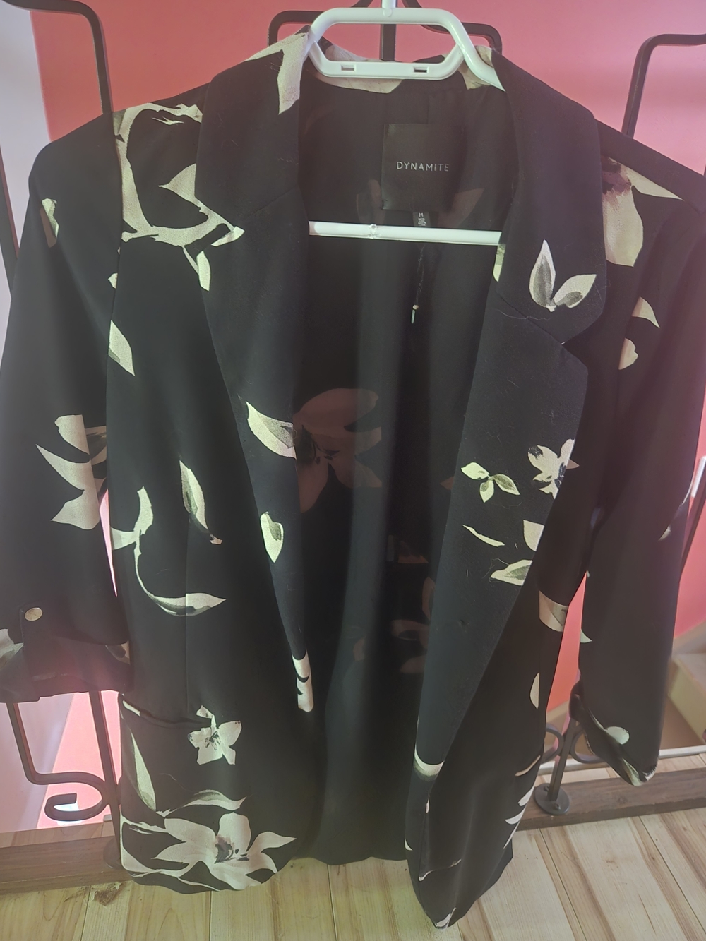 Dynamite Black Blazer with Cream Floral Print